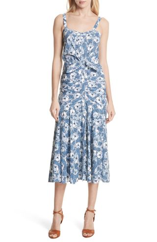 Veronica Beard + Marena Ruched Waist Floral Midi Dress