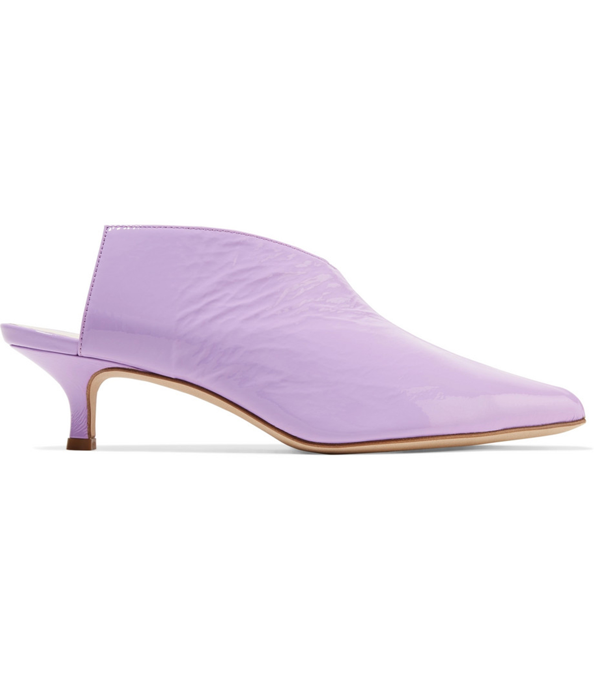 Tibi + Jase Crinkled Patent-Leather Mules