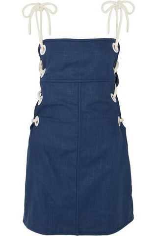 Staud + Raft Lace-Up Linen-Blend Mini Dress