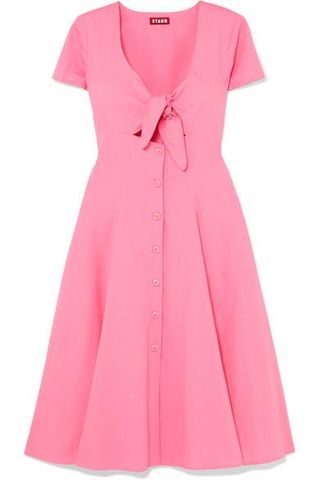 Staud + Alice Tie-Front Cotton-Blend Poplin Dress