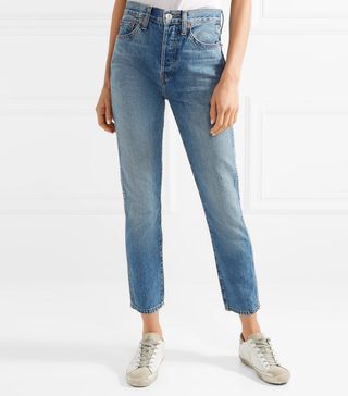 Re/Done Originals + Double Needle Crop High-Rise Tapered Jeans