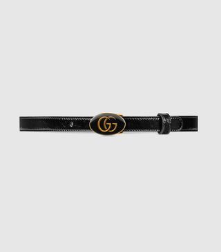 Gucci + Leather Belt With Oval Enameled Buckle