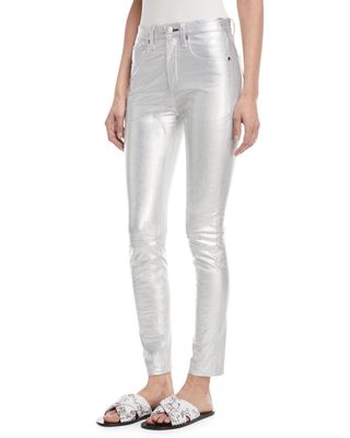 Rag 
Bone + High-Rise Skinny-Leg Metallic Leather Pants