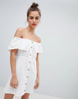 Pull & Bear + Button Down Dress in White