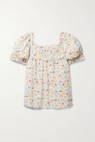 Dôen + + Net Sustain Frances Ruffled Floral-Print Organic Cotton-Voile Top