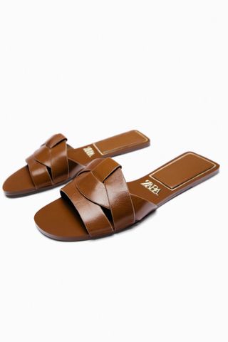 Zara + Flat Leather Slider Sandals