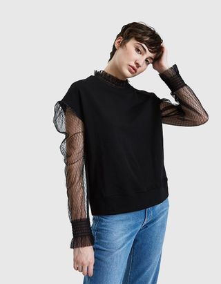 Stelen + Razz Sheer Sleeve Sweatshirt in Black