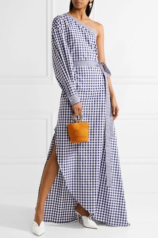 Rosetta Getty + One-shoulder Gingham Cotton Wrap Gown