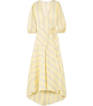 Ganni + Striped Silk Midi Dress