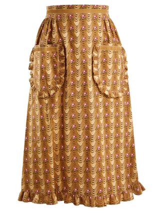 Batsheva + Wave-Print Ruffled Cotton Skirt