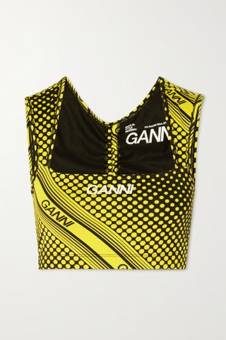 Ganni + Ruched Printed Stretch Recycled Sports Bra