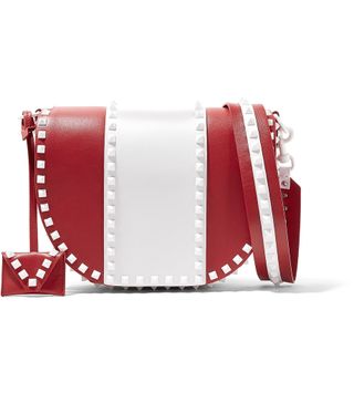 Valentino + The Rockstud Two-Tone Leather Shoulder Bag