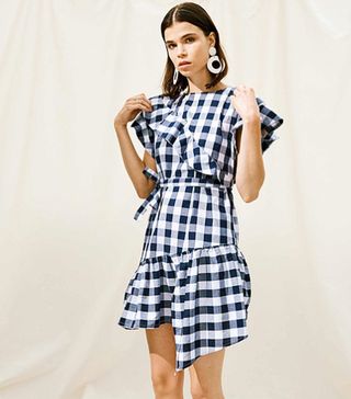 House of Sunny + Gingham Asymmetric Dress With Ruffle Detail