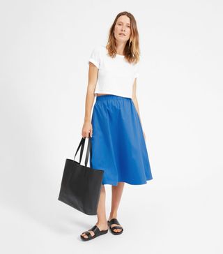 Everlane + Clean Cotton A-Line Skirt in Bright Blue