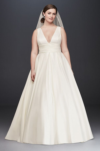 David’s Bridal Collection + Cummerbund Satin Wedding Dress