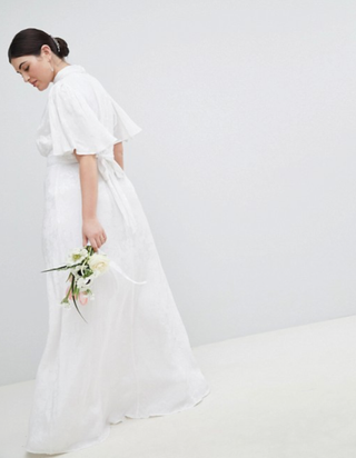 ASOS + Wedding Dress in Soft Jacquard With Flutter Sleeve