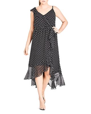 City Chic + Dot-Print Ruffled Midi Dress