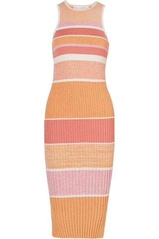 Victoria Victoria Beckham + Striped Stretch-Knit Midi Dress