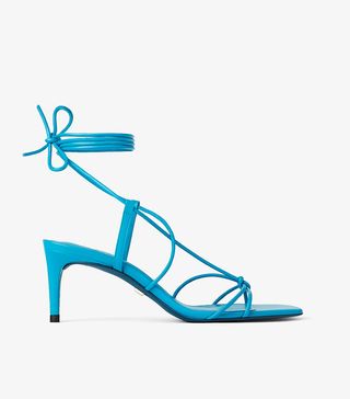 Zara + Blue Collection Leather Metallic Mid Heel Shoes