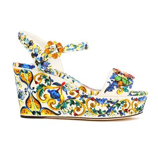 Dolce 
Gabbana + Embellished Printed Jacquard Wedge Sandals