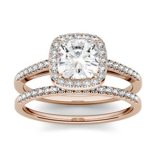 Charles & Colvard + Moissanite Halo With Side Stone Bridal