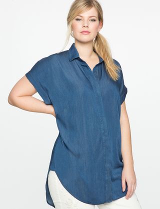 Eloquii + Chambray Popover Blouse