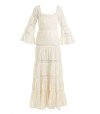 Mes Demoiselles + Havilland Lace-Insert Tiered Cotton-Voile Dress