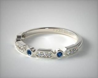 James Allen + 14K White Gold Blue Sapphire and Diamond Arrow Shape Wedding Ring