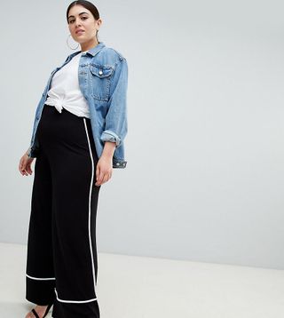ASOS Curve + Wide Leg Pants With Contrast Binding