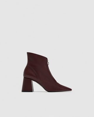 Zara + High Heel Leather Ankle Boots With Zipper