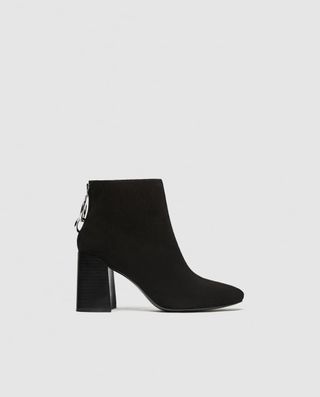 Zara + Leather Ankle Boots With Block Heels