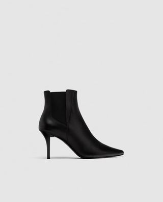 Zara + High Heel Stretch Leather Ankle Boots
