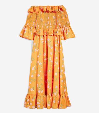 Topshop + Shirred Floral Bardot Dress