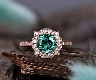 E Fine Jewel + Rose Gold Emerald Engagement Ring