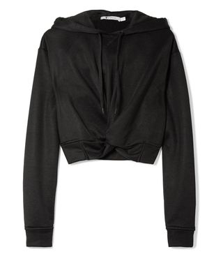 T by Alexander Wang + Cropped Twist-Front French Terry Hooded Top