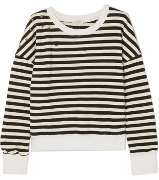 Splendid + West Village Embellished Distressed Striped Cotton-Blend Jersey Sweatshirt