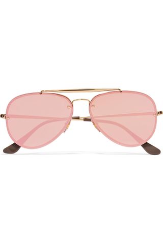 Ray Ban + Aviator Gold-Tone Mirrored Sunglasses