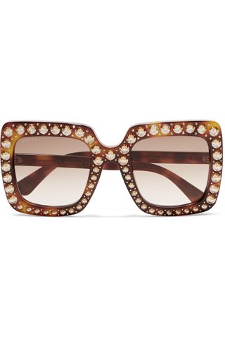 Gucci + Oversized Crystal-Embellished Tortoiseshell Acetate Sunglasses