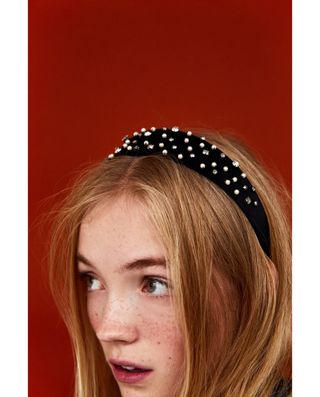 Zara + Velvet Hairband With Pearl Buds