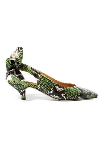 Ganni + Sabine Snake-Effect Leather Slingback Pumps