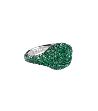 David Yurman + Petite Pavé Pinky Ring with Emeralds in 18K White Gold