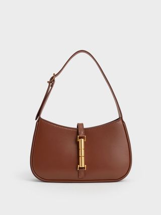 Charles & Keith + Brown Cesia Metallic Accent Shoulder Bag
