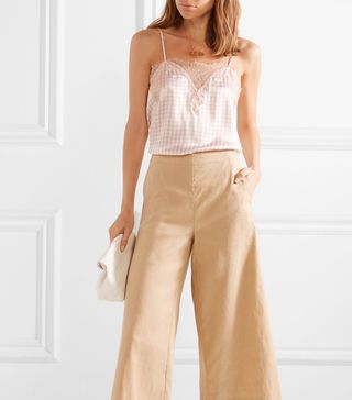 Cami NYC + Sweetheart Lace-Trimmed Gingham Silk-Charmeuse Camisole