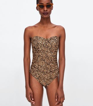 Zara + Animal-Print Draped Swimsuit
