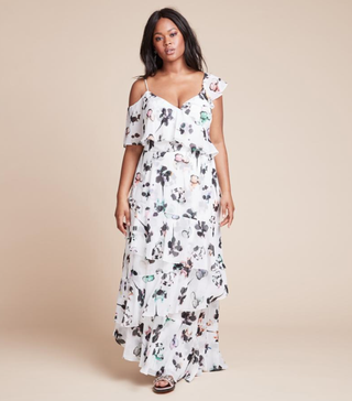 ML Monique Lhuillier + Floral Off One Shoulder Dress