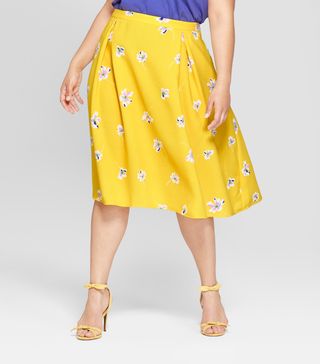 Who What Wear + Floral Print Birdcage Midi Skirt