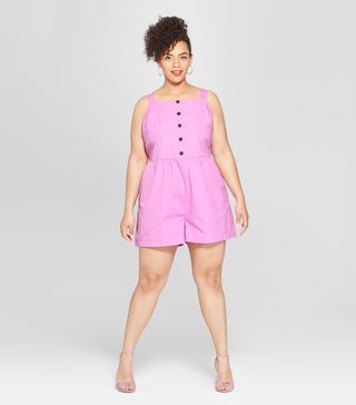 Who What Wear + Button Front Apron Neck Romper