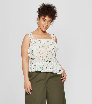 Who What Wear + Floral Print Ruffle Tank Top