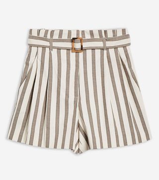 Topshop + Taupe Striped Shorts