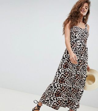 ASOS Design + Leopard-Print Linen Button-Through Maxi Dress